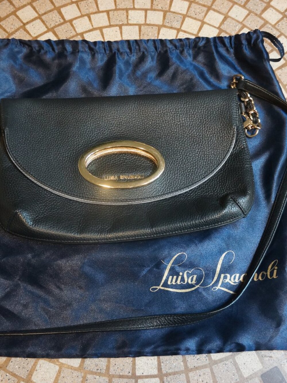 Luisa Spagnoli Black Pebble Leather Crossbody Bag – Made in Italy